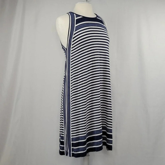 Max Studio Denim Wash Striped Jersey Knit Sleeveless Swing Dress Size Sm… - Picture 1 of 12